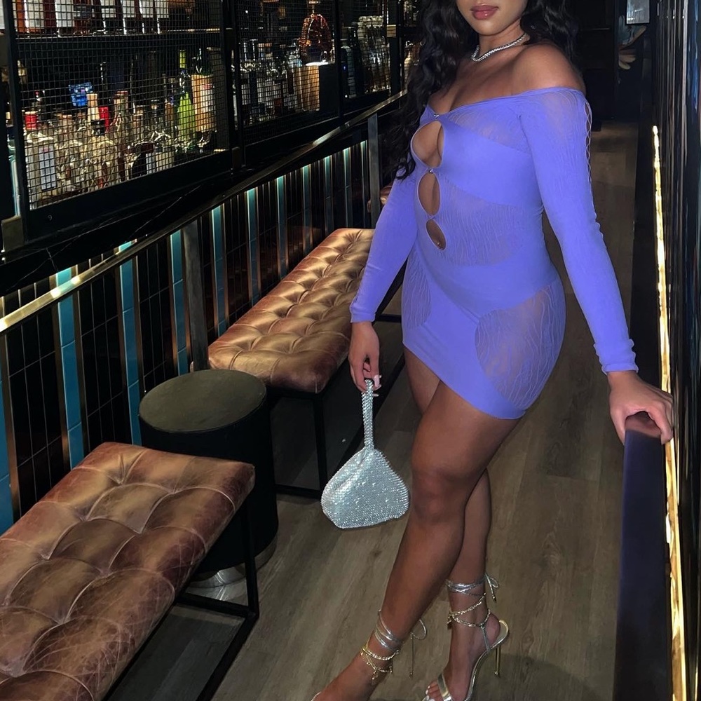 White fox one of a kind purple mini dress